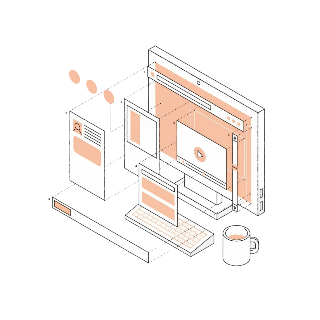 Logo grid and UI components representing brand design