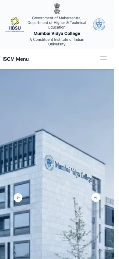Mumbai Vidya College website on a phone